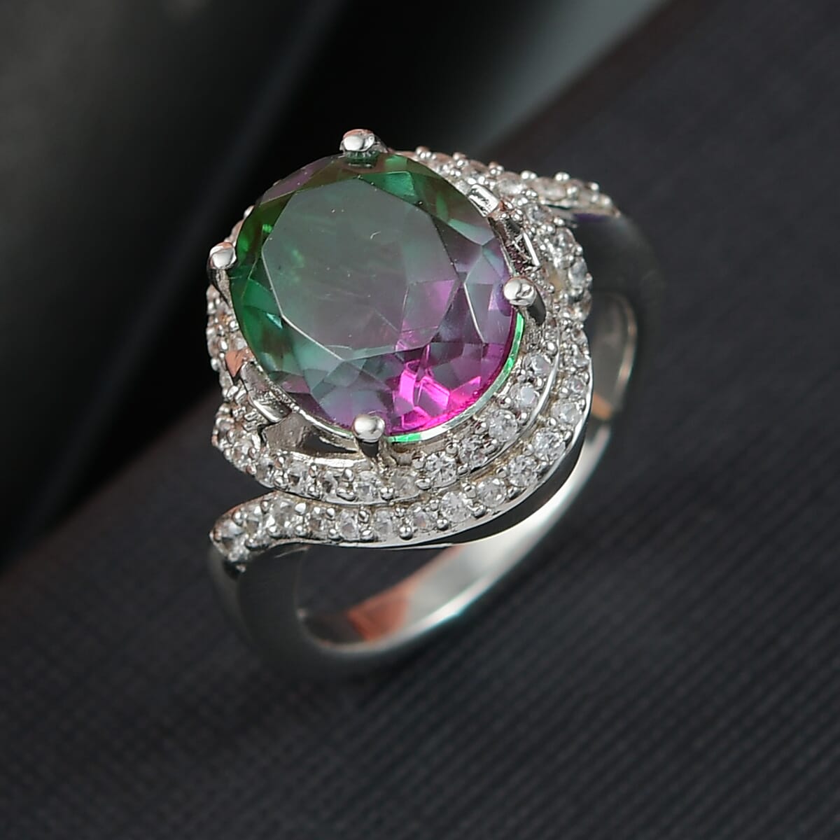 Ever True Watermelon Quartz (Triplet) and White Zircon 6.10 ctw Watermelon Sunrise Ring in Platinum Bond (Size 10.0) image number 1