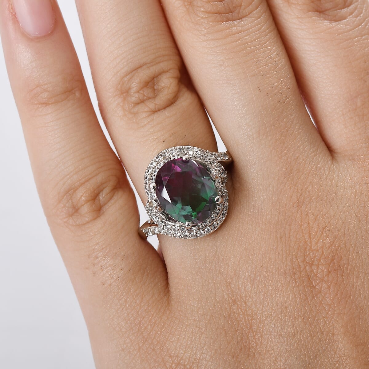 Ever True Watermelon Quartz (Triplet) and White Zircon 6.10 ctw Watermelon Sunrise Ring in Platinum Bond (Size 10.0) image number 2