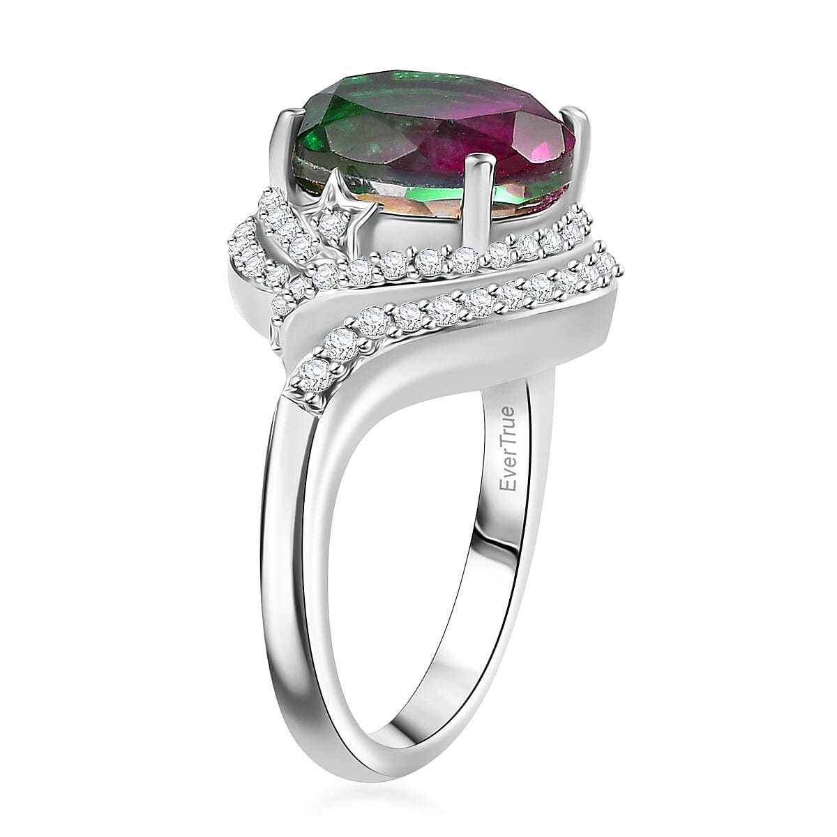 EverTrue Watermelon Quartz (Triplet) and White Zircon 6.10 ctw Watermelon Sunrise Ring in Platinum Bond (Size 10.0)