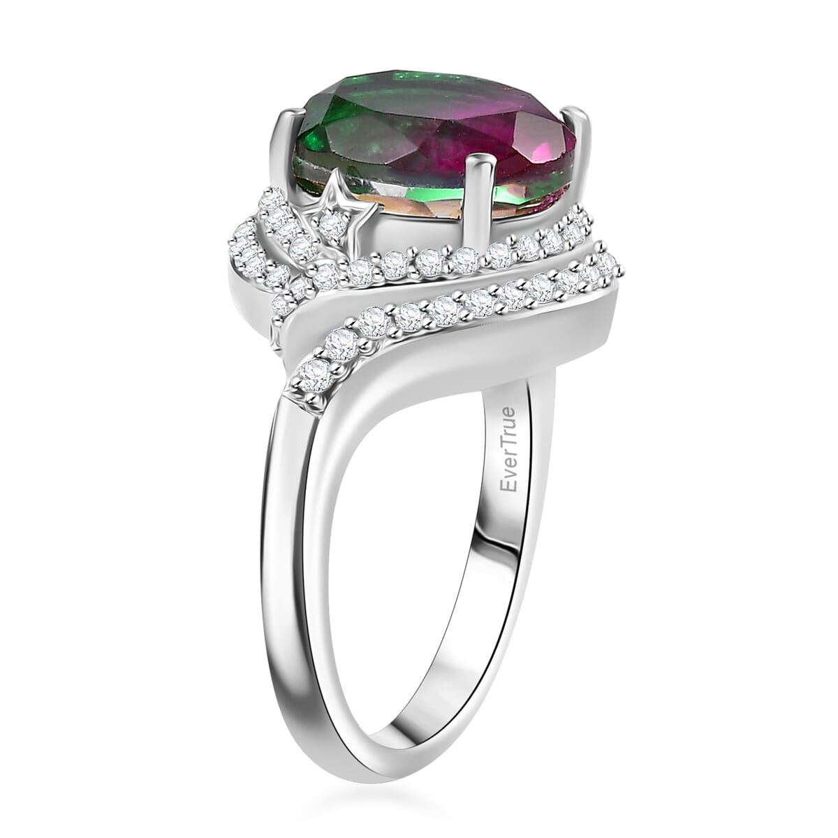 Ever True Watermelon Quartz (Triplet) and White Zircon 6.10 ctw Watermelon Sunrise Ring in Platinum Bond (Size 10.0) image number 3