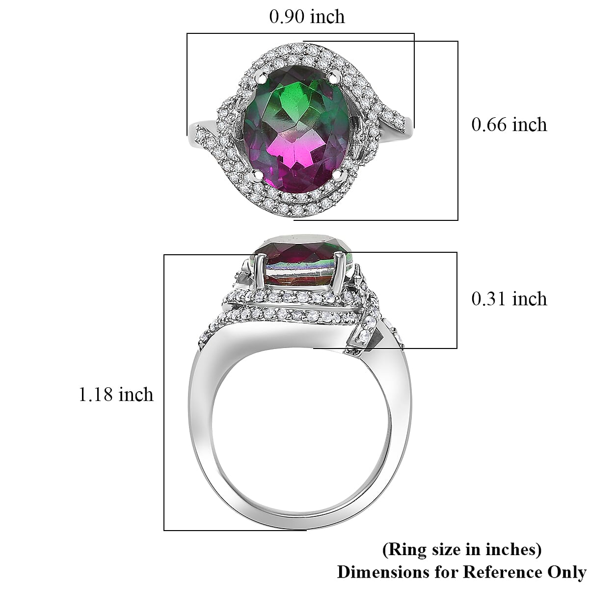EverTrue Watermelon Quartz (Triplet) and White Zircon 6.10 ctw Watermelon Sunrise Ring in Platinum Bond (Size 10.0)