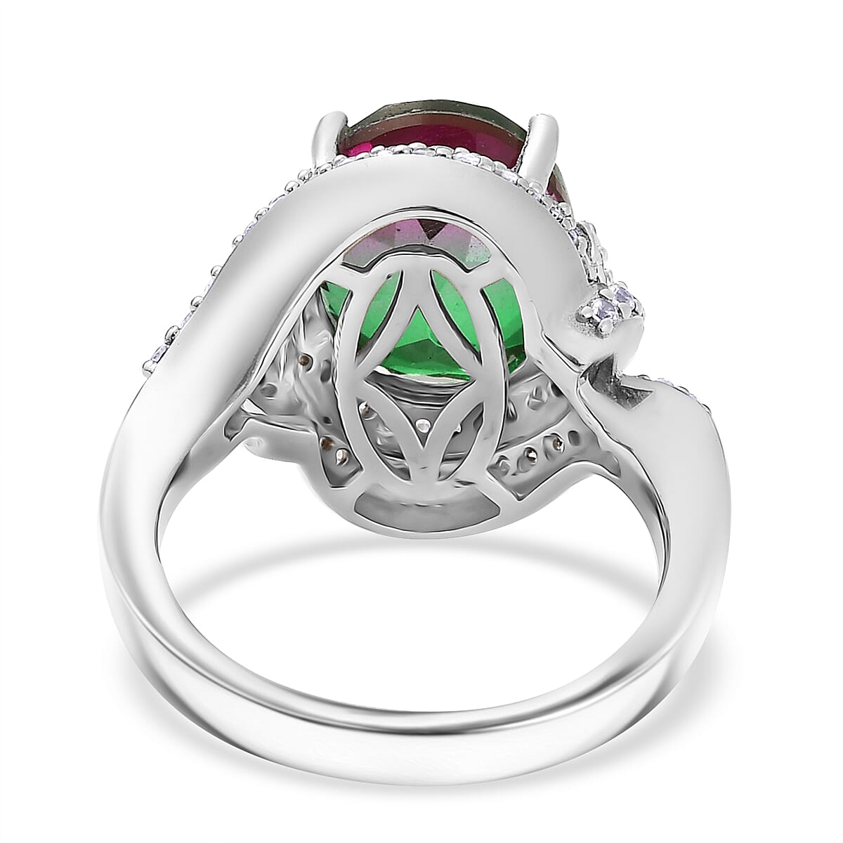 EverTrue Watermelon Quartz (Triplet) and White Zircon 6.10 ctw Watermelon Sunrise Ring in Platinum Bond (Size 8.0) image number 4