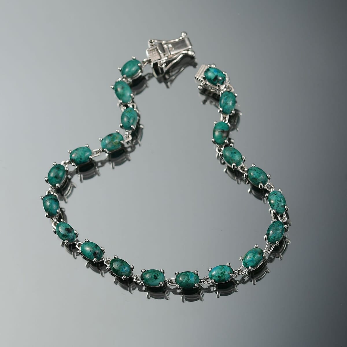 Ever True Chrysocolla 13.00 ctw Ocean Pebbles Bracelet in Platinum Bond (7.25 In) image number 1