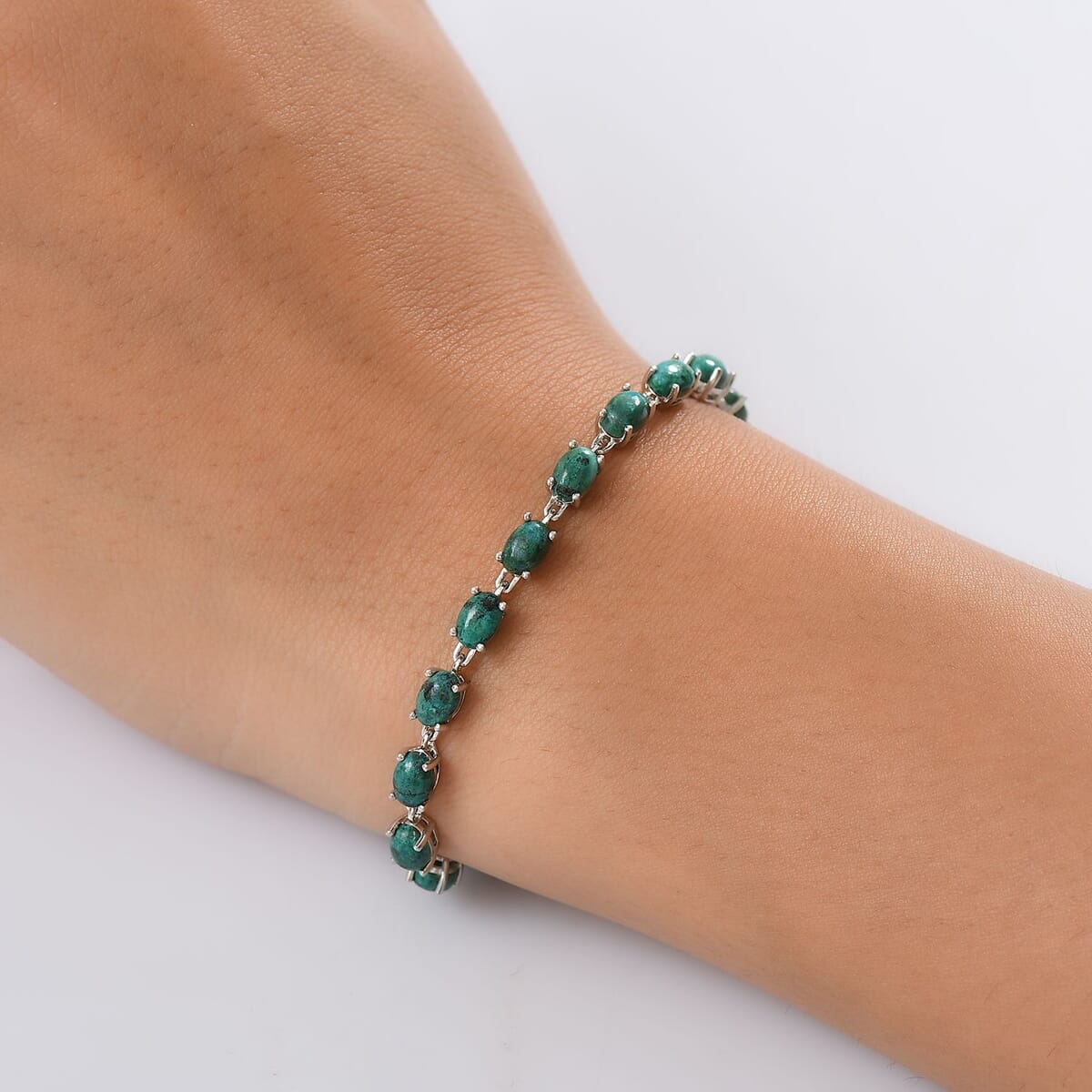 Ever True Chrysocolla 13.00 ctw Ocean Pebbles Bracelet in Platinum Bond (7.25 In) image number 2