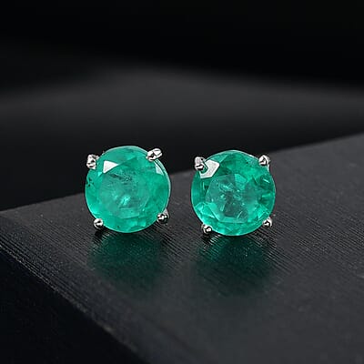 D'Joy Emeraldine Quartz (Triplet) 4.65 ctw Stud Earrings in Platinum Over Sterling Silver