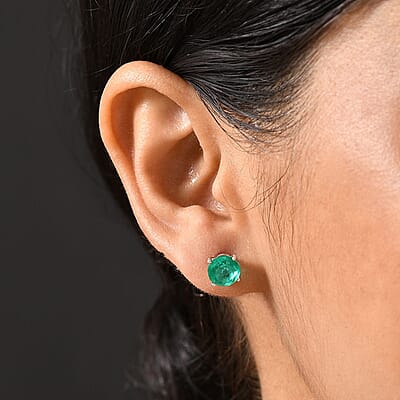 D'Joy Emeraldine Quartz (Triplet) 4.65 ctw Stud Earrings in Platinum Over Sterling Silver