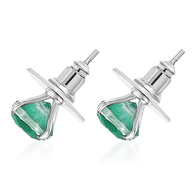 D'Joy Emeraldine Quartz (Triplet) 4.65 ctw Stud Earrings in Platinum Over Sterling Silver