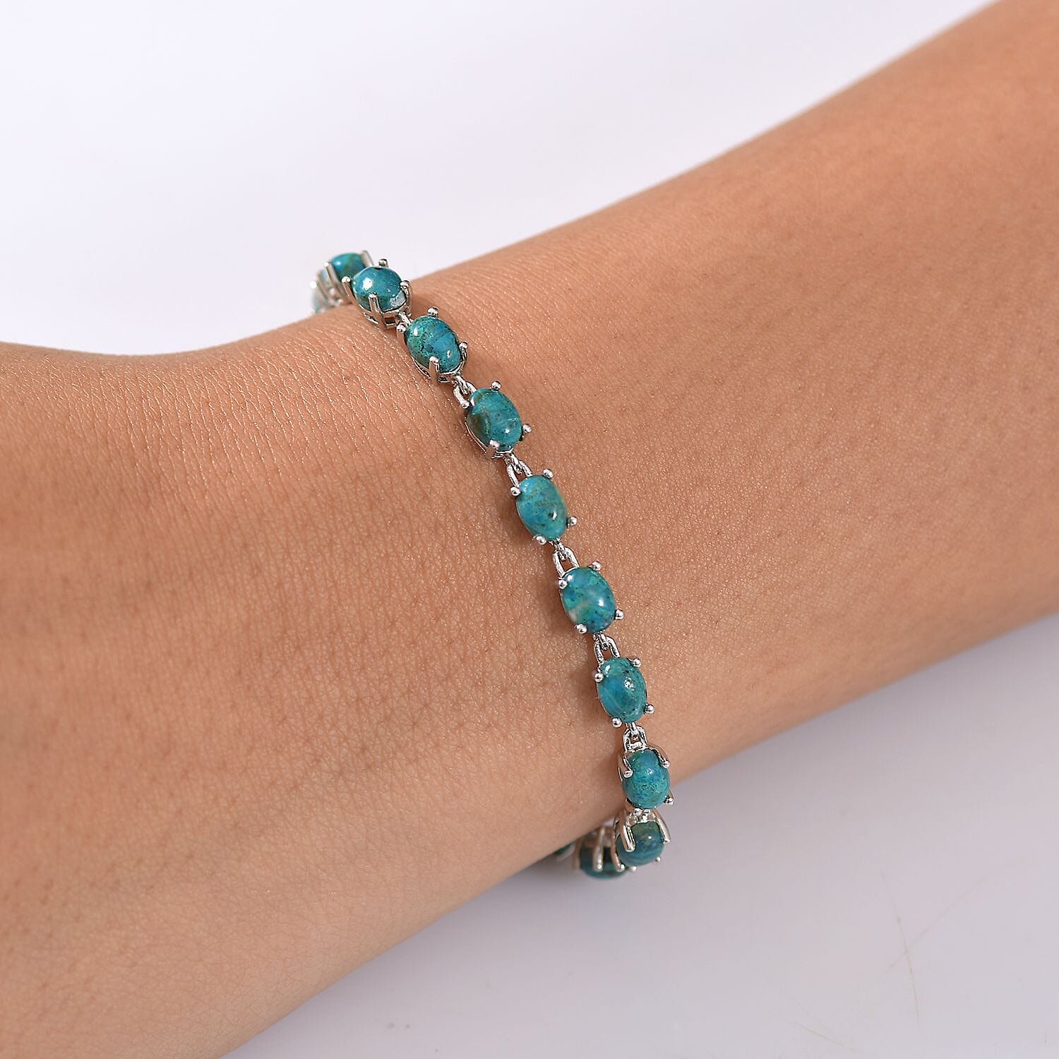 EverTrue Chrysocolla 14.25 ctw Ocean Pebbles Bracelet in Platinum Bond (8.00 In)