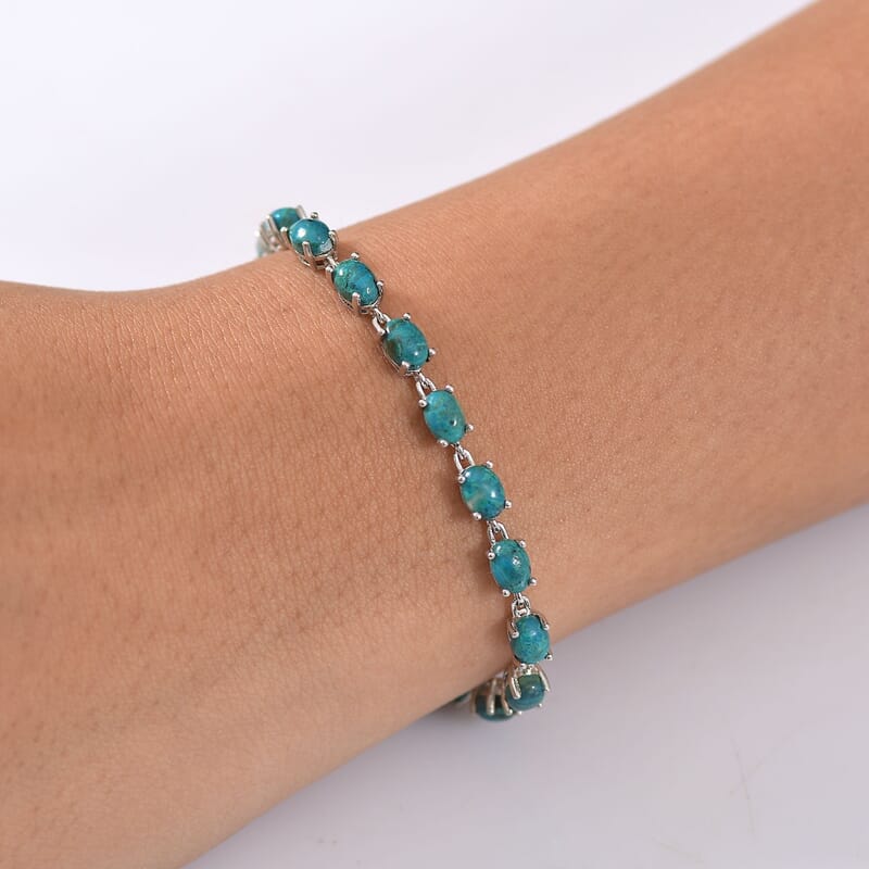 EverTrue Chrysocolla 14.25 ctw Ocean Pebbles Bracelet in Platinum Bond (8.00 In)