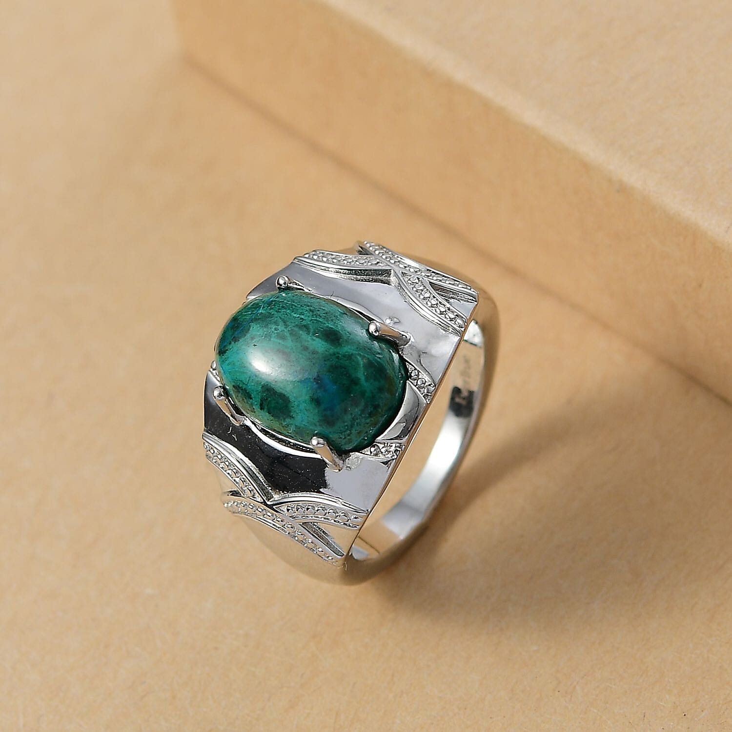 EverTrue Chrysocolla 7.70 ctw Mystic Defender Ring in Platinum Bond (Size 10.0) 