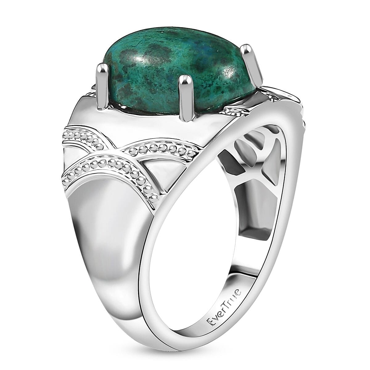 EverTrue Chrysocolla 7.70 ctw Mystic Defender Ring in Platinum Bond (Size 10.0) 