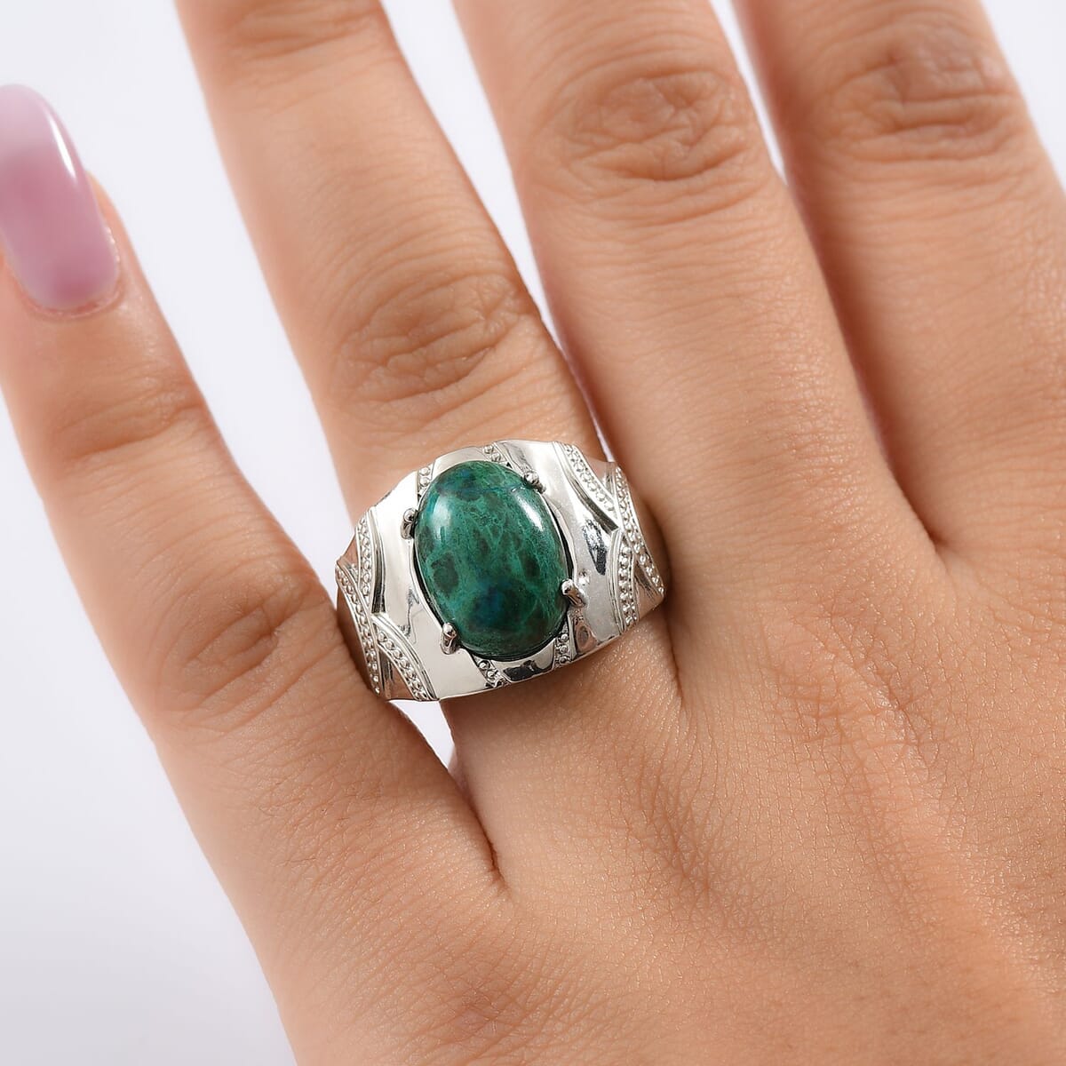 Ever True Chrysocolla 7.70 ctw Mystic Defender Ring in Platinum Bond (Size 8.0) image number 2