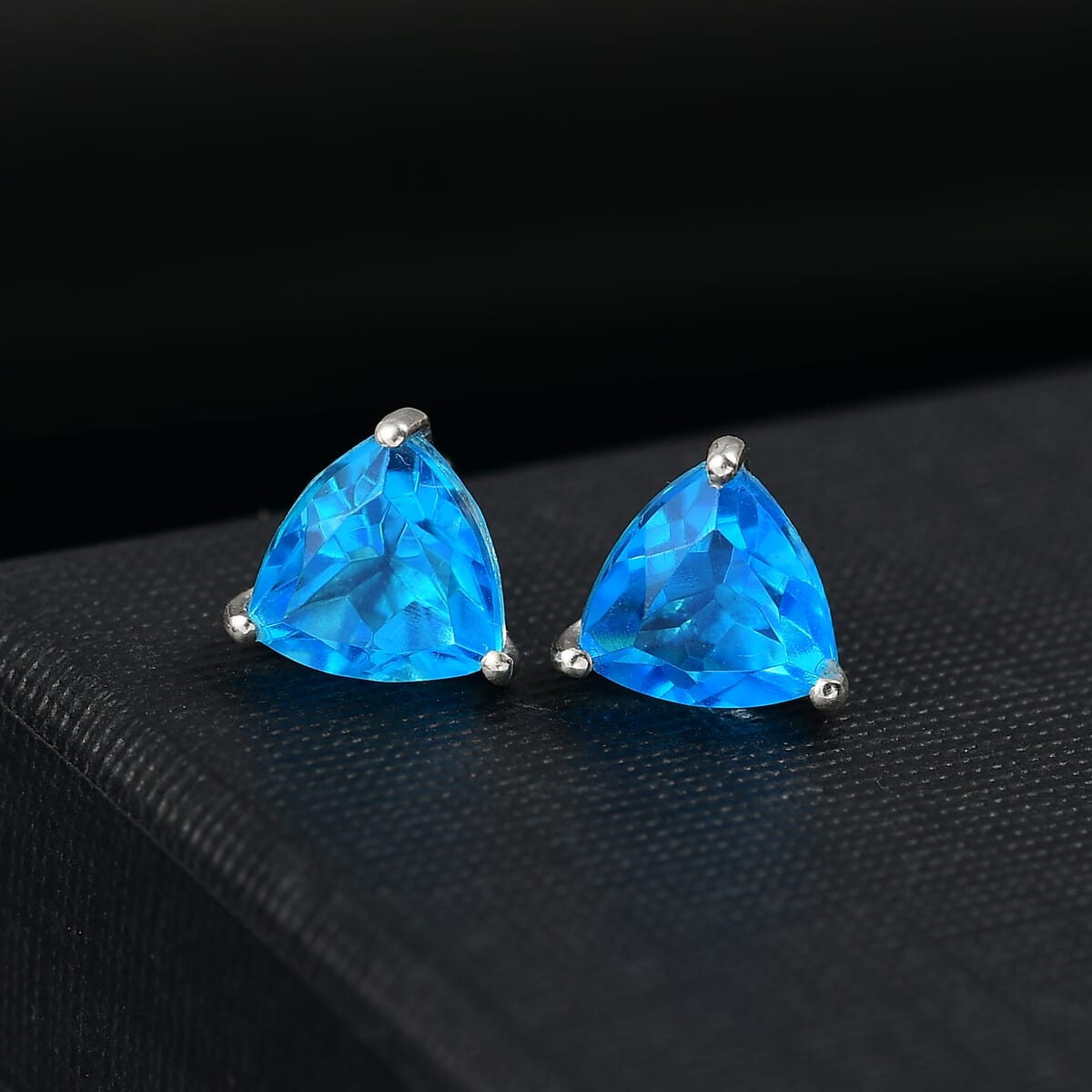 D'Joy Caribbean Quartz (Triplet) 3.00 ctw Stud Earrings in Platinum Over Sterling Silver image number 1