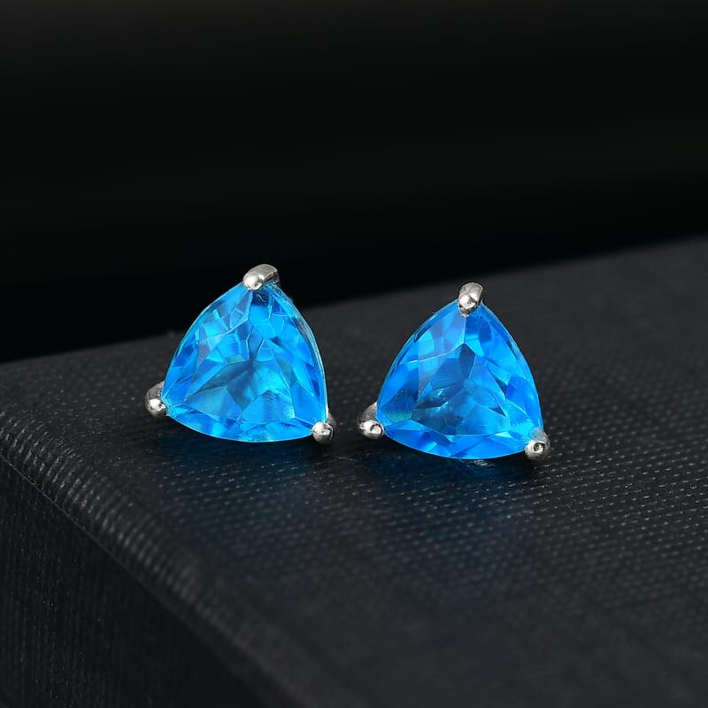 D'Joy Caribbean Quartz (Triplet) 3.00 ctw Stud Earrings in Platinum Over Sterling Silver