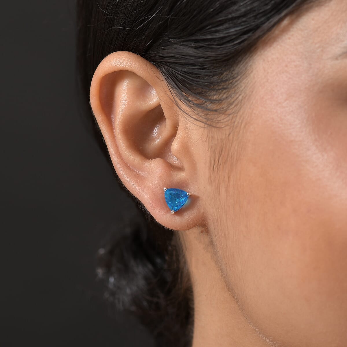 D'Joy Caribbean Quartz (Triplet) 3.00 ctw Stud Earrings in Platinum Over Sterling Silver image number 2