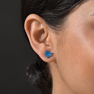 D'Joy Caribbean Quartz (Triplet) 3.00 ctw Stud Earrings in Platinum Over Sterling Silver