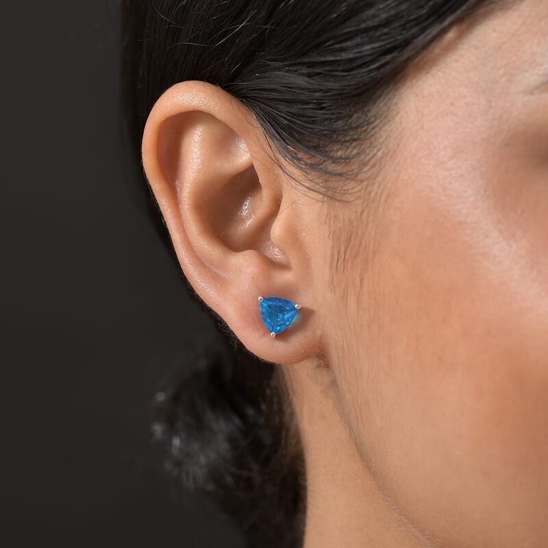 D'Joy Caribbean Quartz (Triplet) 3.00 ctw Stud Earrings in Platinum Over Sterling Silver