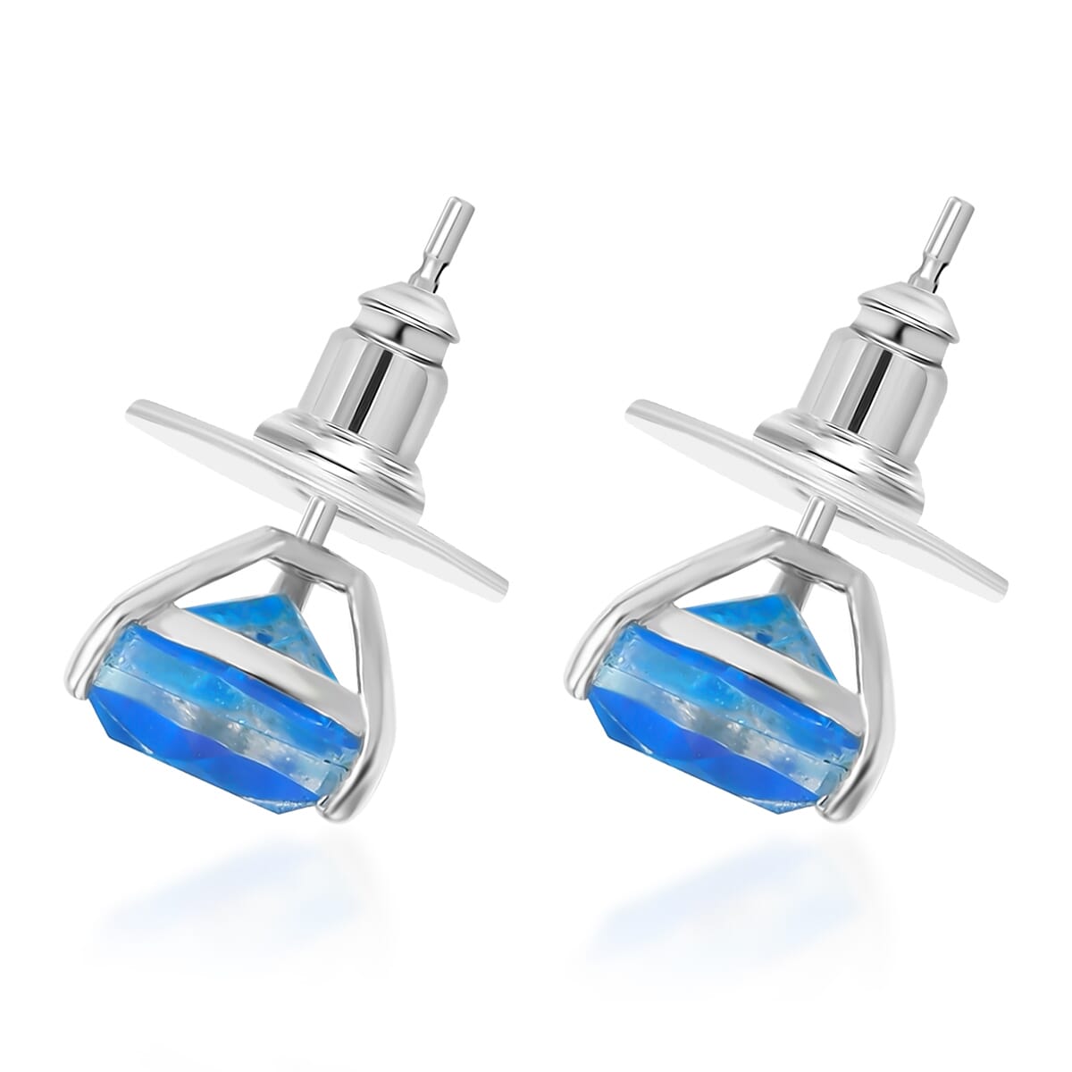 D'Joy Caribbean Quartz (Triplet) 3.00 ctw Stud Earrings in Platinum Over Sterling Silver image number 4