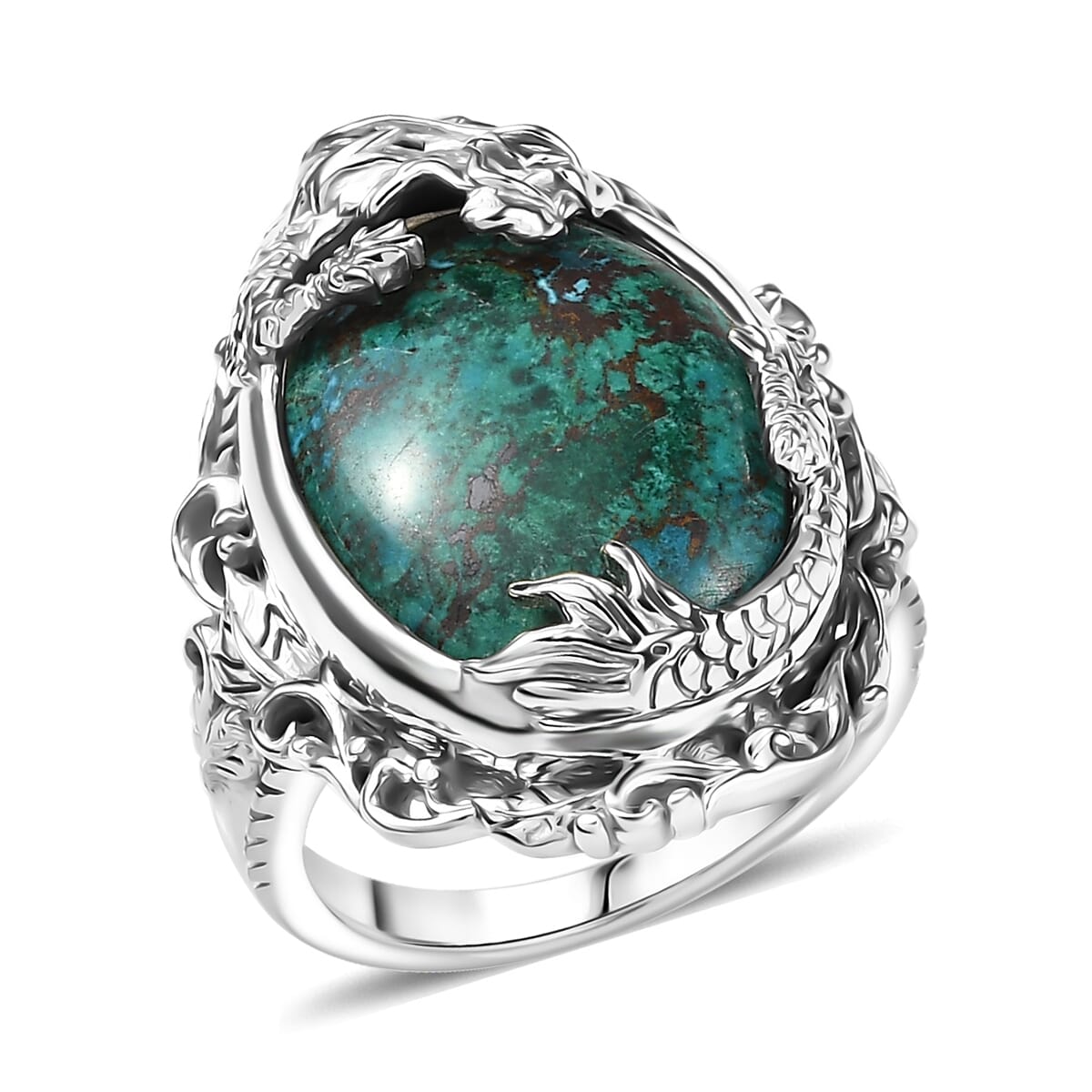 Ever True Chrysocolla 19.50 ctw Dragon's Embrace Ring in Platinum Bond (Size 10.0) image number 0