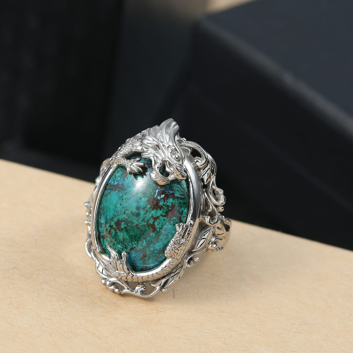 Ever True Chrysocolla 19.50 ctw Dragon's Embrace Ring in Platinum Bond (Size 10.0) image number 1