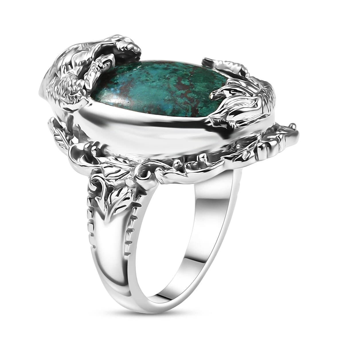 Ever True Chrysocolla 19.50 ctw Dragon's Embrace Ring in Platinum Bond (Size 10.0) image number 3