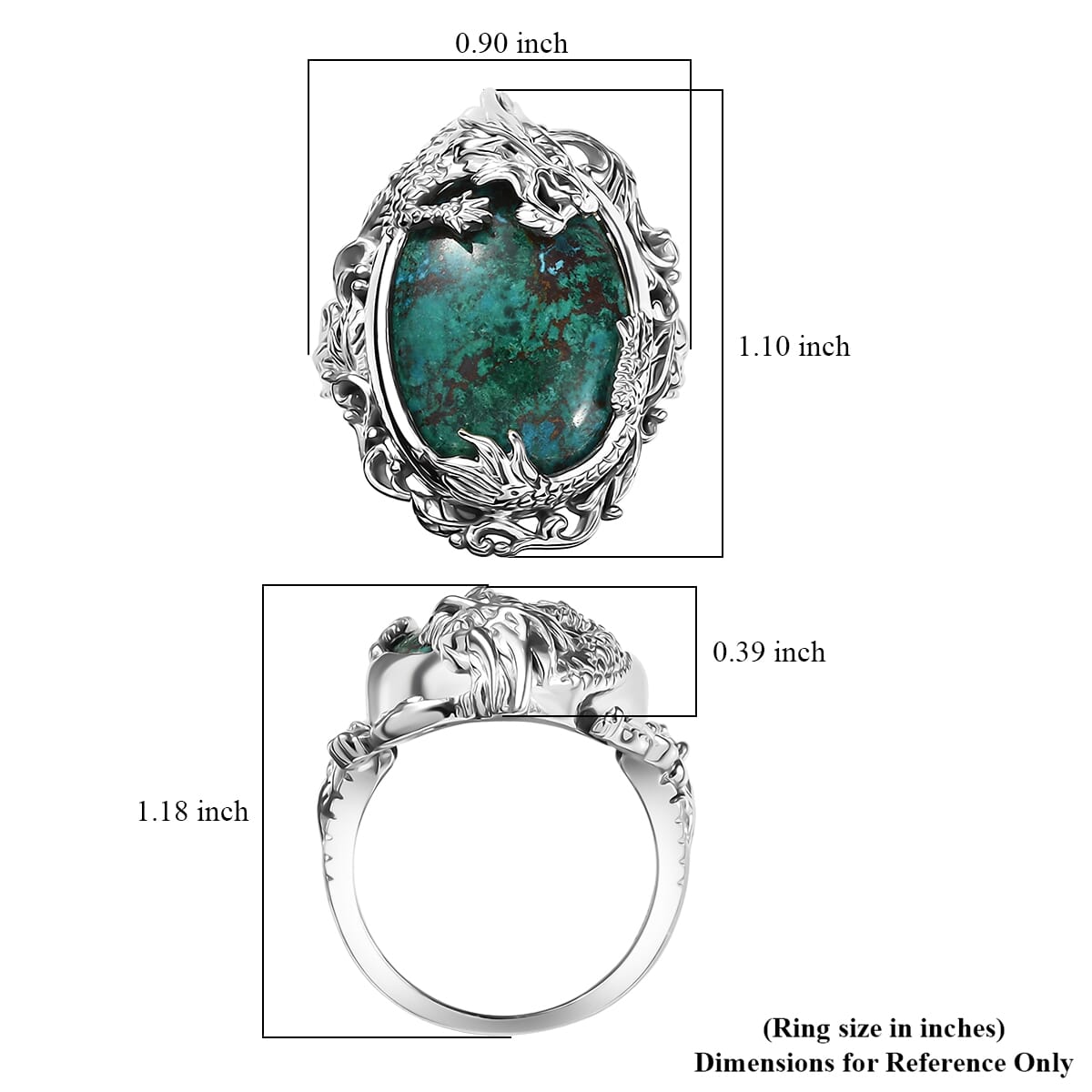Ever True Chrysocolla 19.50 ctw Dragon's Embrace Ring in Platinum Bond (Size 10.0) image number 5