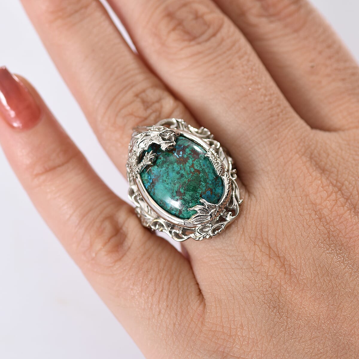EverTrue Chrysocolla 19.50 ctw Dragon's Embrace Ring in Platinum Bond (Size 8.0) image number 2