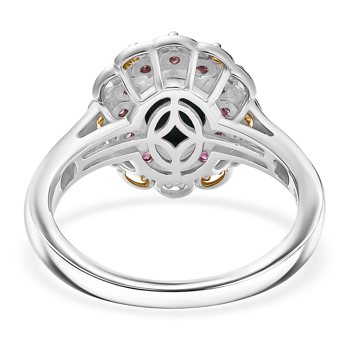 D'Joy Chrysocolla and Orissa Rose Garnet 1.80 ctw Floral Ring in 14K YG and Platinum Over Sterling Silver (Size 5.0) image number 4