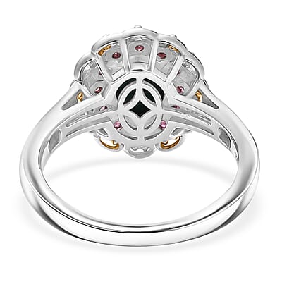 D'Joy Chrysocolla and Orissa Rose Garnet 1.80 ctw Floral Ring in 14K YG and Platinum Over Sterling Silver (Size 7.0)