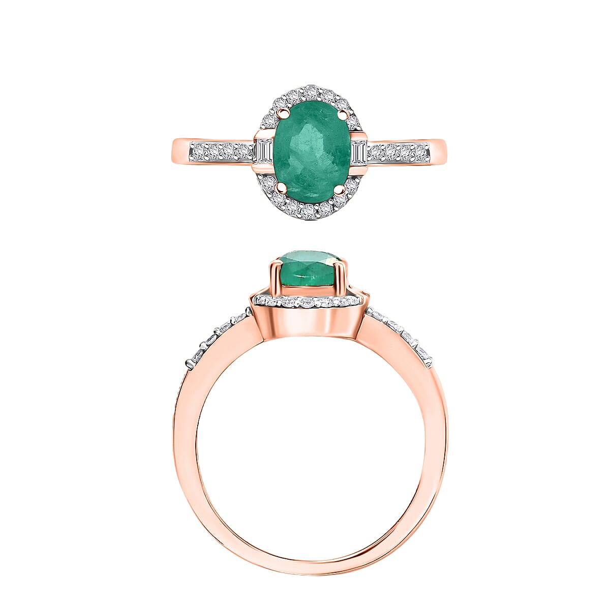 Kagem Zambian Emerald and Moissanite Ring in 18K Vermeil Rose Gold Over Sterling Silver (Size 10.5) 1.65 ctw image number 3
