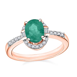 Kagem Zambian Emerald and Moissanite Ring in 18K Vermeil Rose Gold Over Sterling Silver (Size 11.5) 1.65 ctw