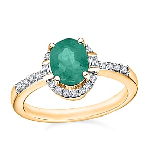 Kagem Zambian Emerald and Moissanite Ring in 18K Vermeil Yellow Gold Over Sterling Silver (Size 12.0) 1.65 ctw