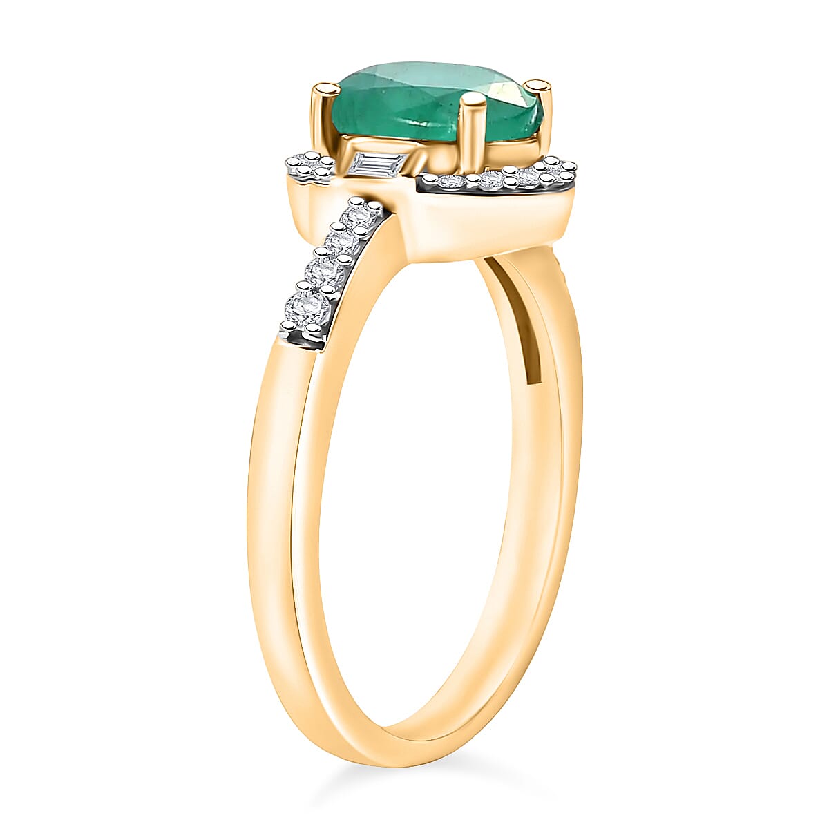 Kagem Zambian Emerald and Moissanite Ring in 18K Vermeil Yellow Gold Over Sterling Silver (Size 5.5) 1.65 ctw image number 2
