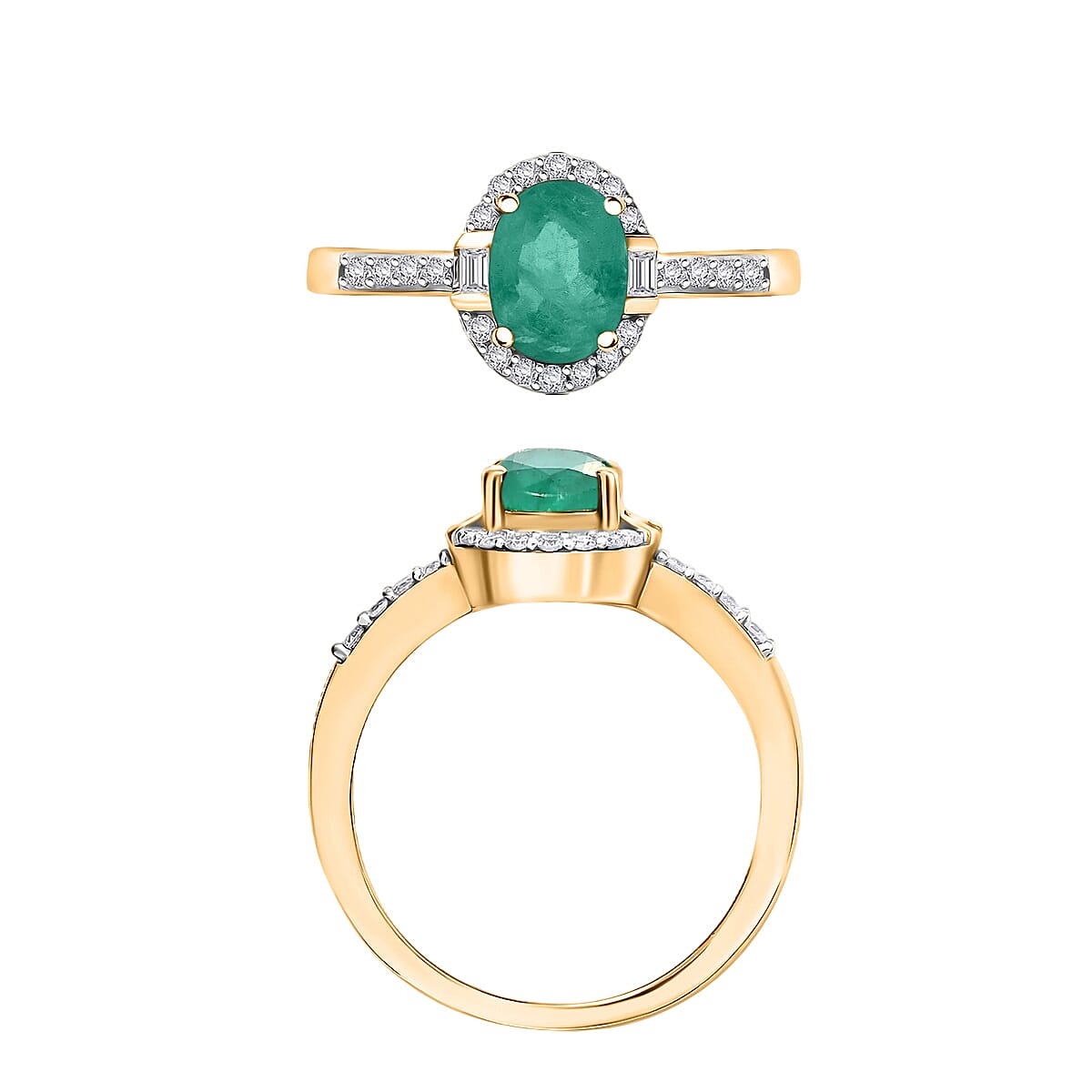Kagem Zambian Emerald and Moissanite Ring in 18K Vermeil Yellow Gold Over Sterling Silver (Size 5.5) 1.65 ctw image number 3