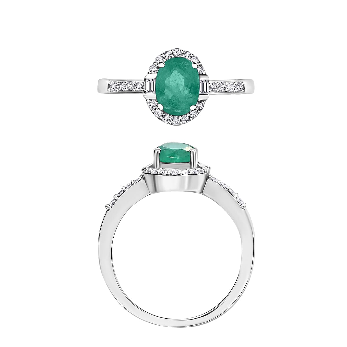 Kagem Zambian Emerald and Moissanite Ring in Rhodium Over Sterling Silver (Size 8.0) 1.65 ctw image number 3