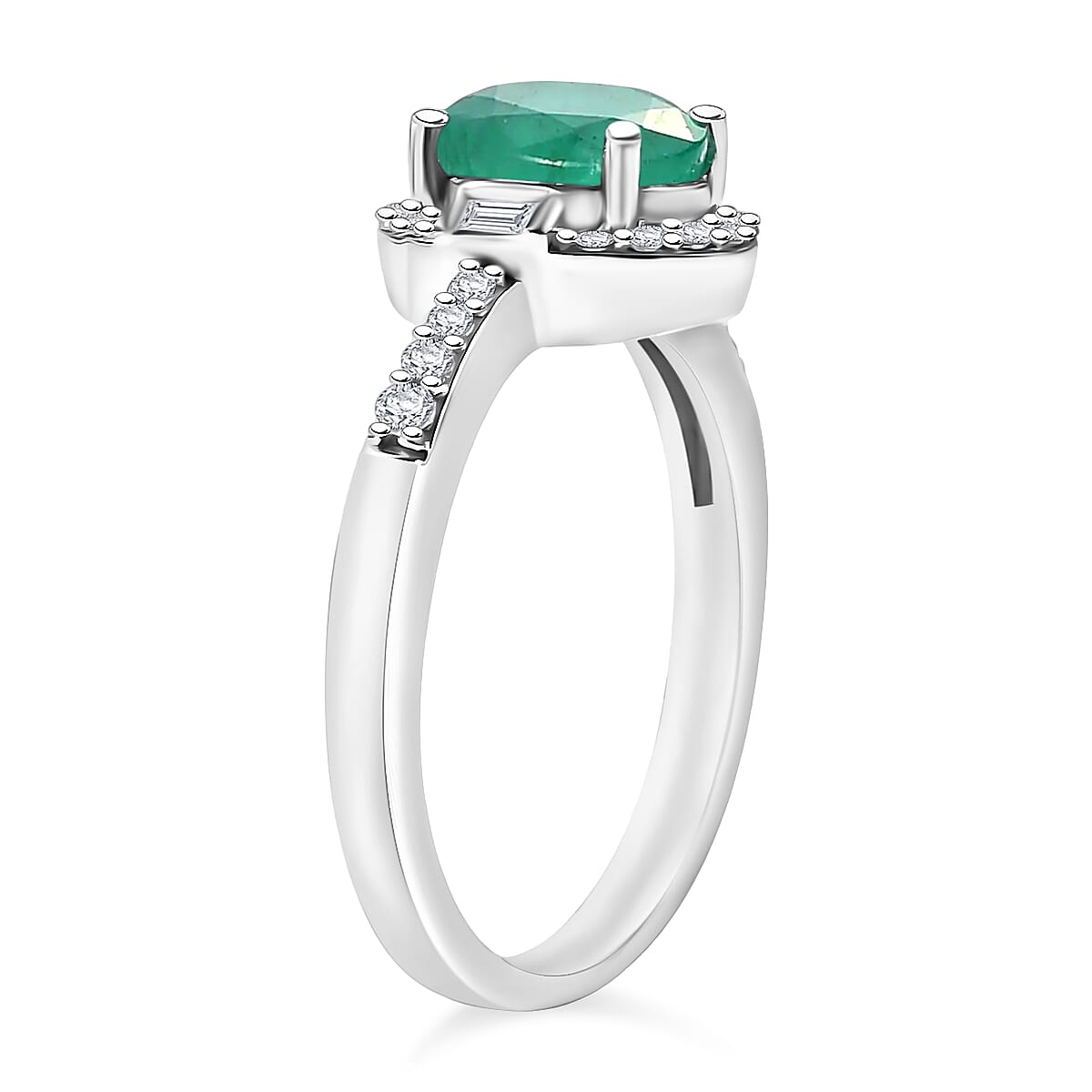 Kagem Zambian Emerald and Moissanite Ring in Rhodium Over Sterling Silver (Size 8.5) 1.65 ctw image number 2