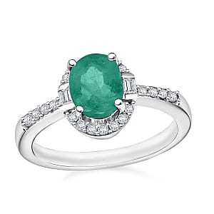 Kagem Zambian Emerald and Moissanite Ring in Rhodium Over Sterling Silver (Size 9.0) 1.65 ctw