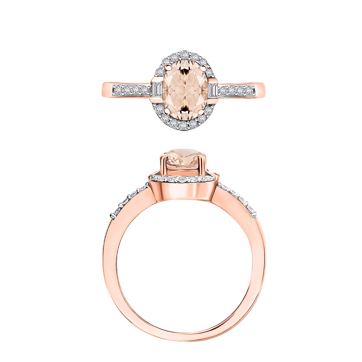 Marropino Morganite and Moissanite Ring in 18K Vermeil Rose Gold Over Sterling Silver (Size 7.0) 1.80 ctw (Del. in 10-12 Days) image number 3