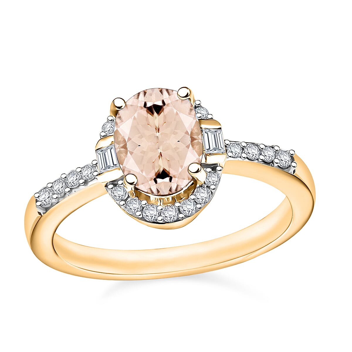 Marropino Morganite and Moissanite Ring in 18K Vermeil Yellow Gold Over Sterling Silver (Size 5.5) 1.80 ctw