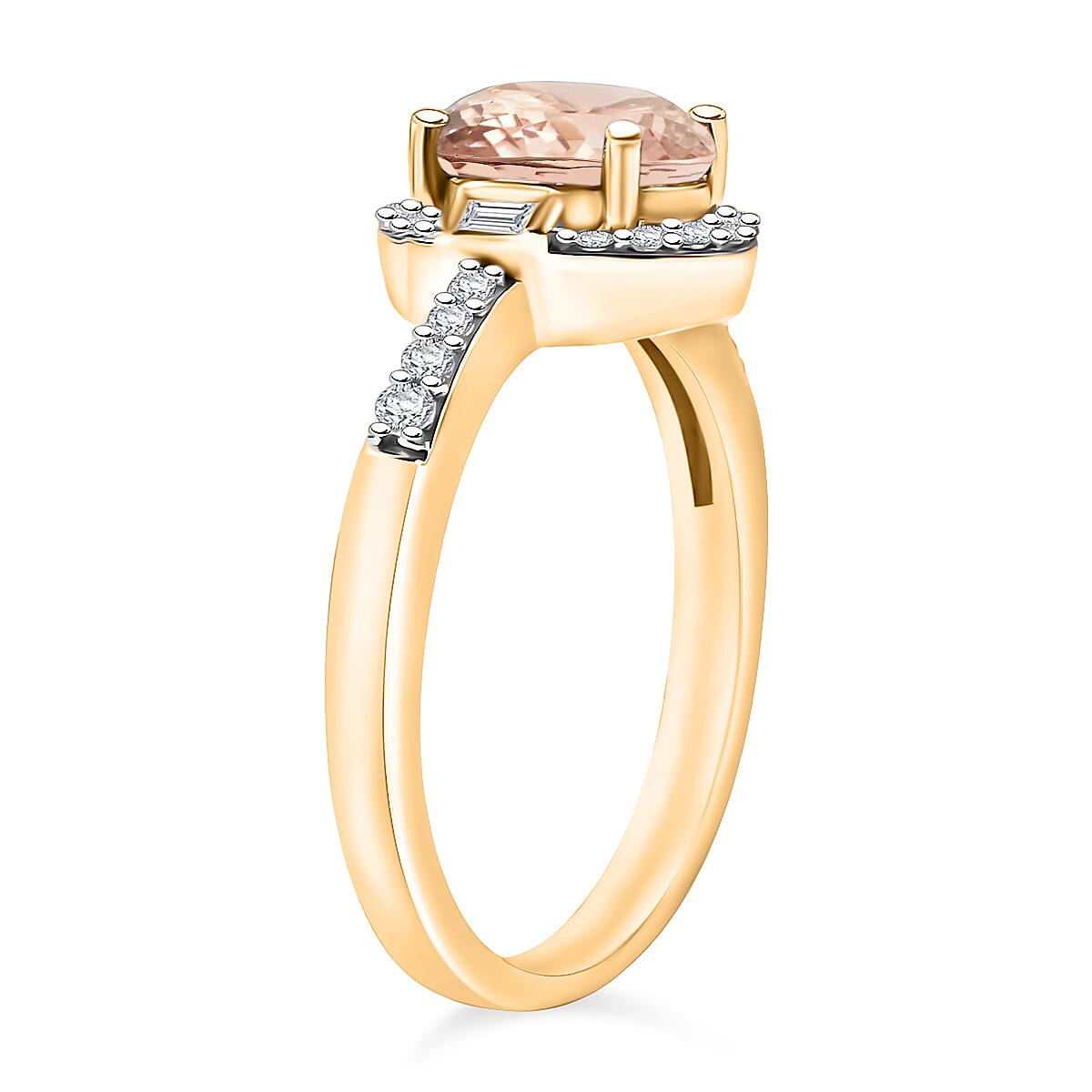 Marropino Morganite and Moissanite Ring in 18K Vermeil Yellow Gold Over Sterling Silver (Size 5.5) 1.80 ctw