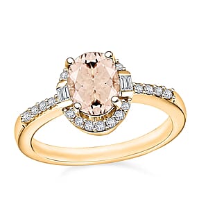 Marropino Morganite and Moissanite Ring in 18K Vermeil Yellow Gold Over Sterling Silver (Size 9.5) 1.80 ctw