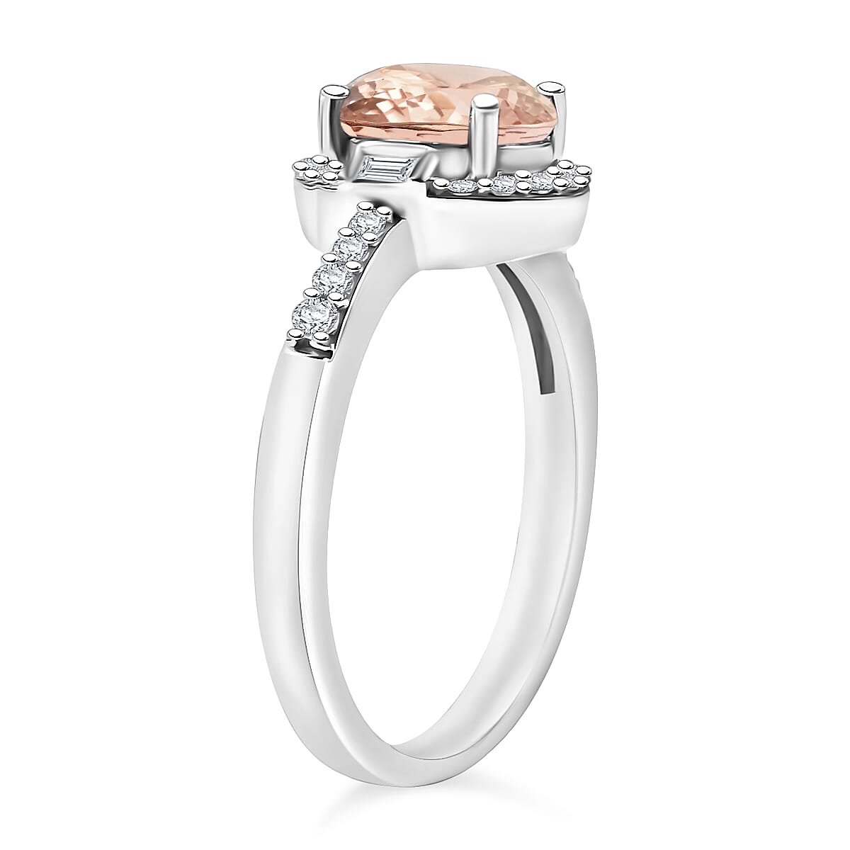 Marropino Morganite and Moissanite Ring in Rhodium Over Sterling Silver (Size 7.5) 1.80 ctw (Del. in 10-12 Days) image number 2