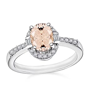 Marropino Morganite and Moissanite Ring in Rhodium Over Sterling Silver (Size 9.5) 1.80 ctw