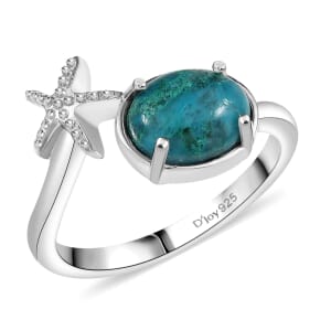 D'Joy Chrysocolla 2.50 ctw Starfish Ring in Platinum Over Sterling Silver (Size 10.0) 