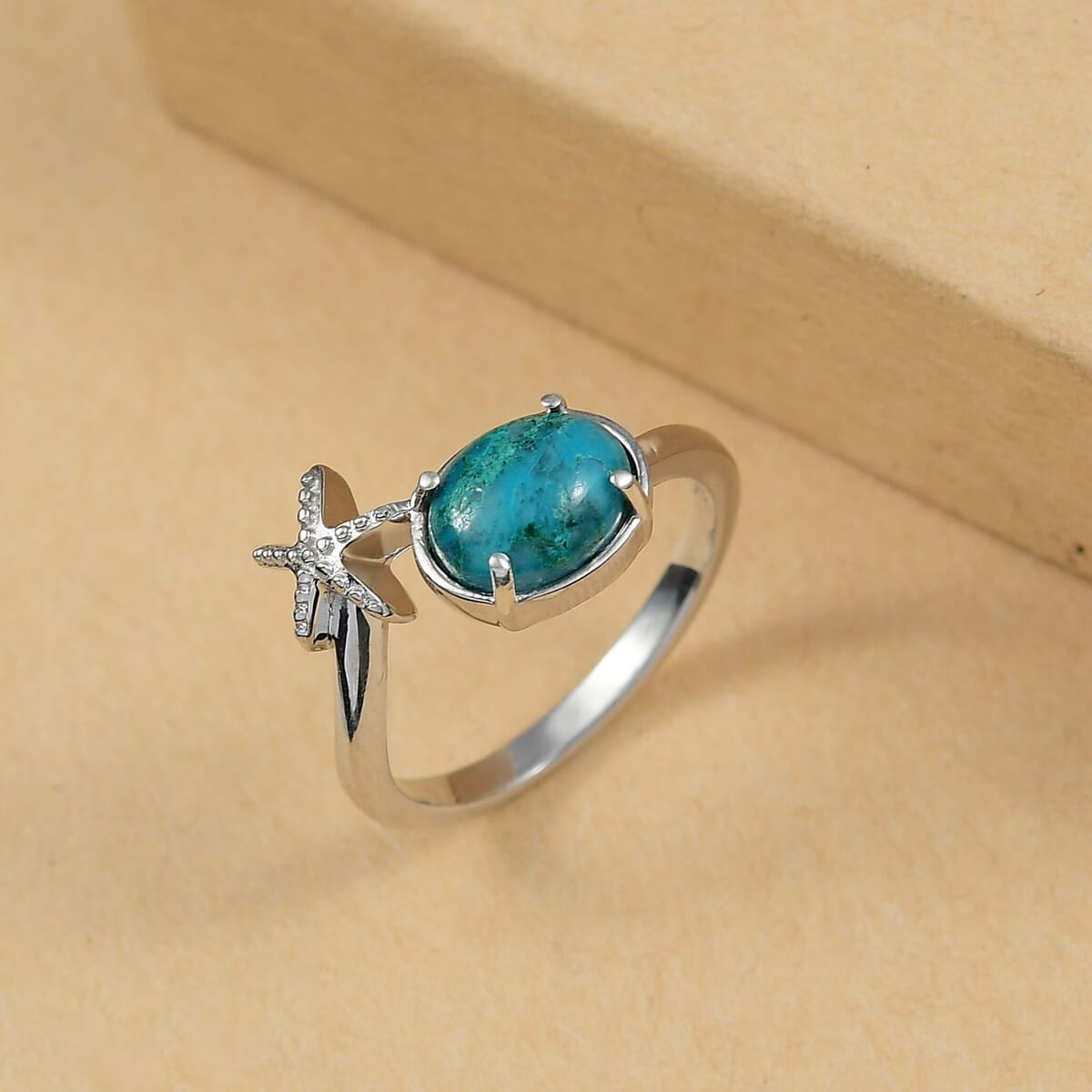 D'Joy Chrysocolla 2.50 ctw Starfish Ring in Platinum Over Sterling Silver (Size 10.0)  image number 1