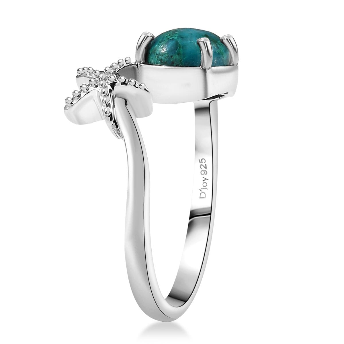 D'Joy Chrysocolla 2.50 ctw Starfish Ring in Platinum Over Sterling Silver (Size 10.0)  image number 3