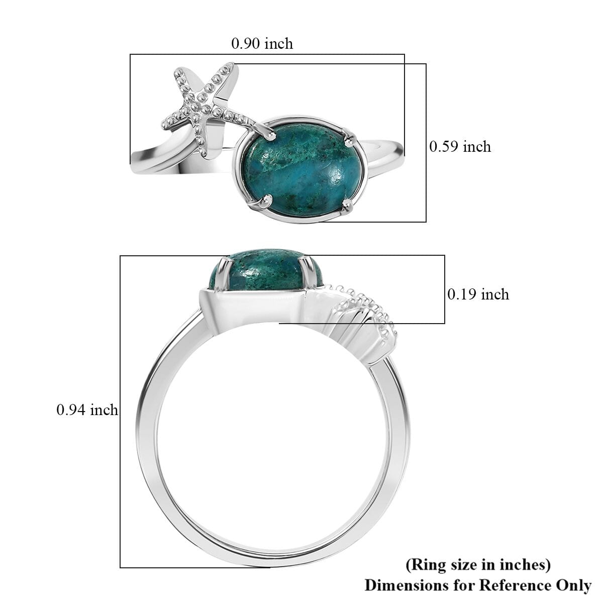D'Joy Chrysocolla 2.50 ctw Starfish Ring in Platinum Over Sterling Silver (Size 10.0)  image number 5