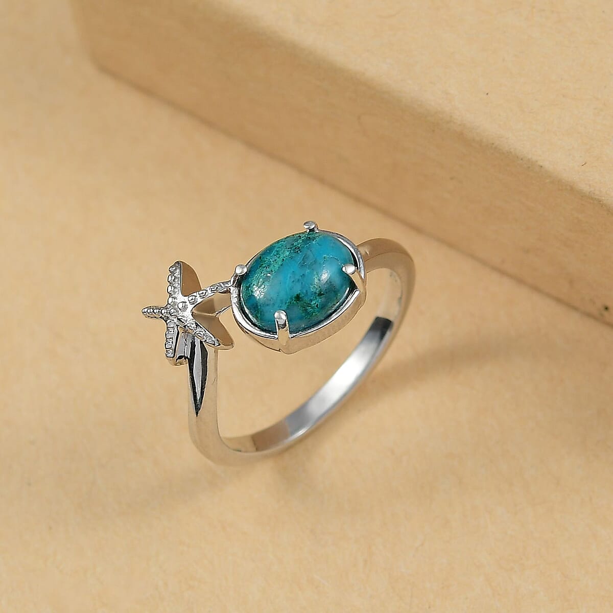 D'Joy Chrysocolla 2.50 ctw Starfish Ring in Platinum Over Sterling Silver (Size 7.0)  image number 1