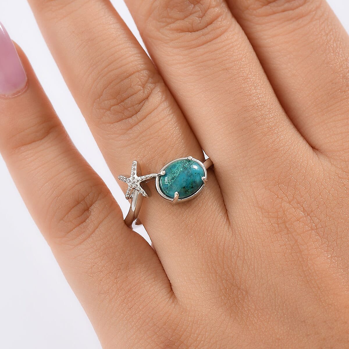 D'Joy Chrysocolla 2.50 ctw Starfish Ring in Platinum Over Sterling Silver (Size 8.0)  image number 2