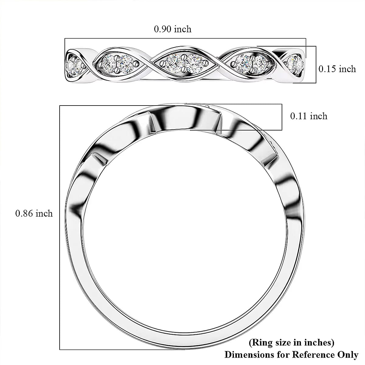 Luxuriant Lab Grown Diamond G-H SI 0.25 ctw Infinity Wave Ring in Rhodium Over Sterling Silver (Size 5.0) image number 6